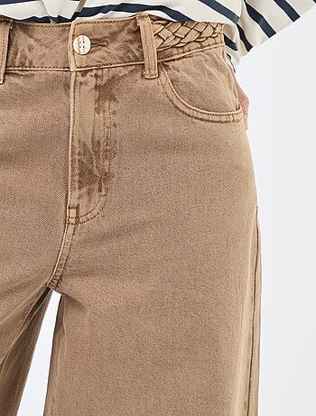 Pantalon denim taille haute et coupe large