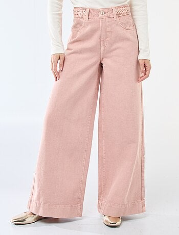 Pantalon denim taille haute et coupe large