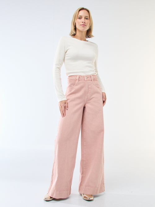 Pantalon denim taille haute et coupe large - Kiabi