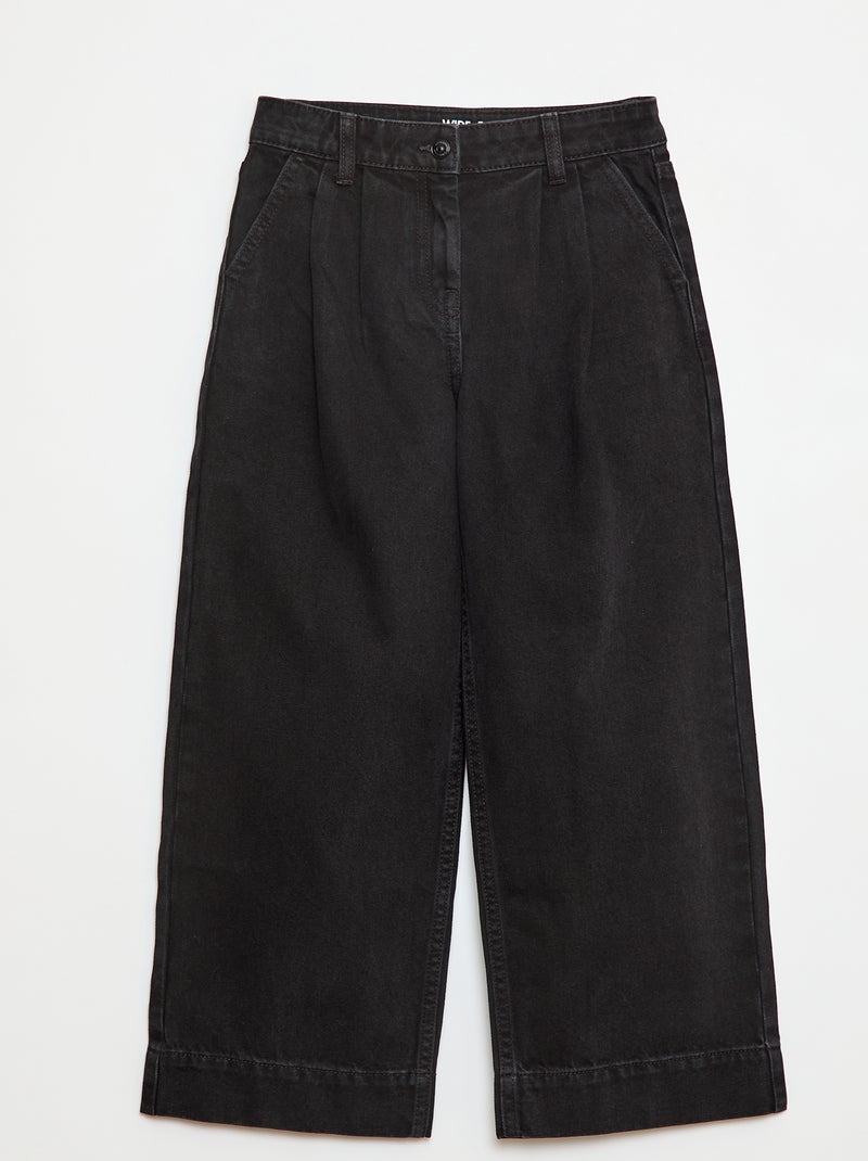 Pantalon denim wide effet plissé Noir - Kiabi
