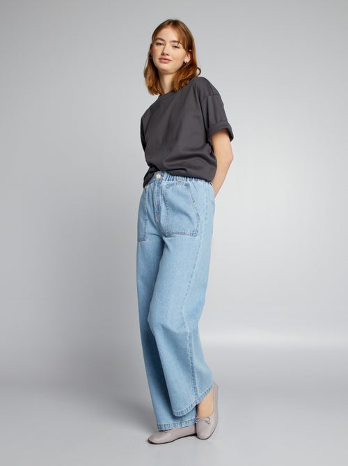 Pantalon denim wide leg à taille élastique - Kiabi