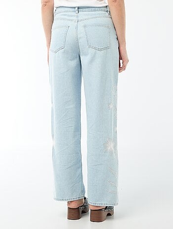 Pantalon denim wide leg avec broderies