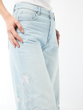 Pantalon denim wide leg avec broderies
