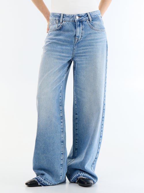 Pantalon denim wide leg effet délavé - Kiabi