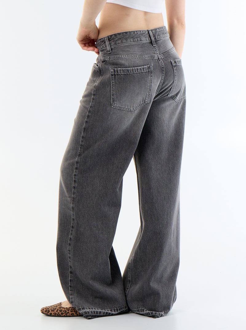 Pantalon denim wide leg effet délavé Gris - Kiabi