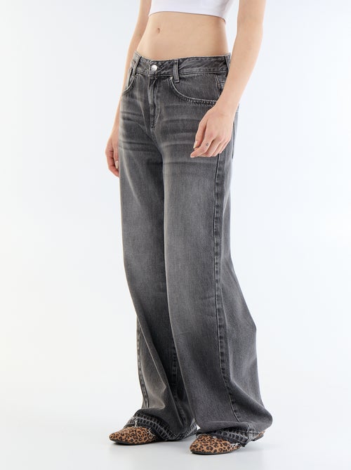 Pantalon denim wide leg effet délavé - Kiabi