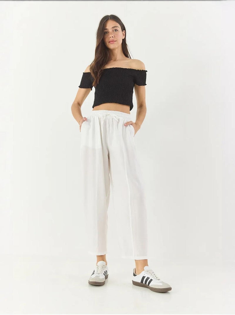 Pantalon d'été coupe carotte ceinturé avec détails de poches lucci Blanc - Kiabi