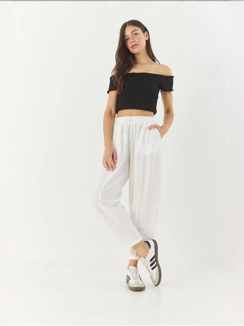 Pantalon d'été coupe carotte ceinturé avec détails de poches lucci Blanc - Kiabi