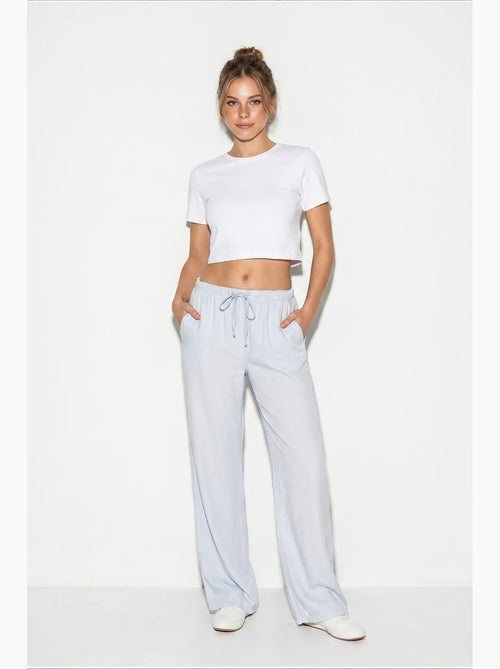 Pantalon d'été en lyocell avec ceinture élastique et poches bianco lucci - Kiabi