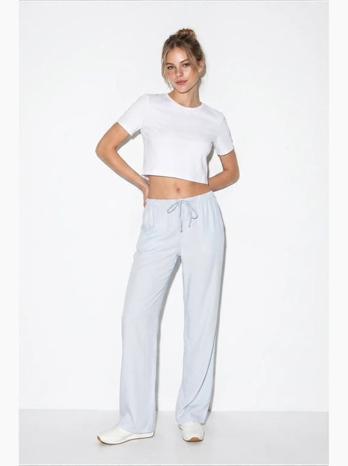 Pantalon d'été en lyocell avec ceinture élastique et poches bianco lucci - Kiabi