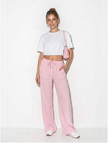 Pantalon d'été en lyocell avec ceinture élastique et poches bianco lucci
