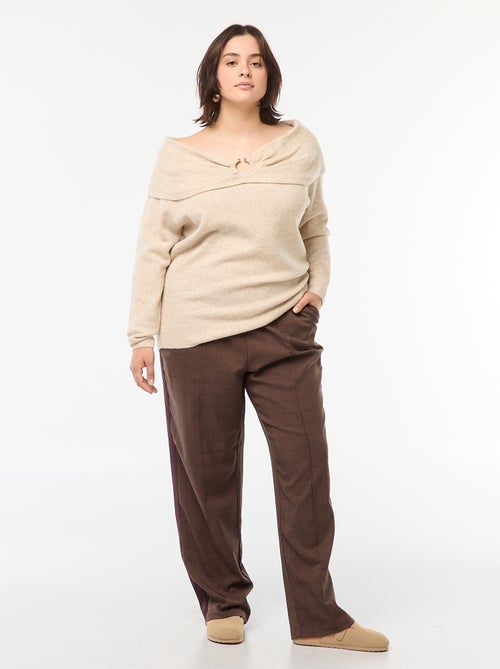 Pantalon droit à carreaux avec bande sur les côtés - Kiabi