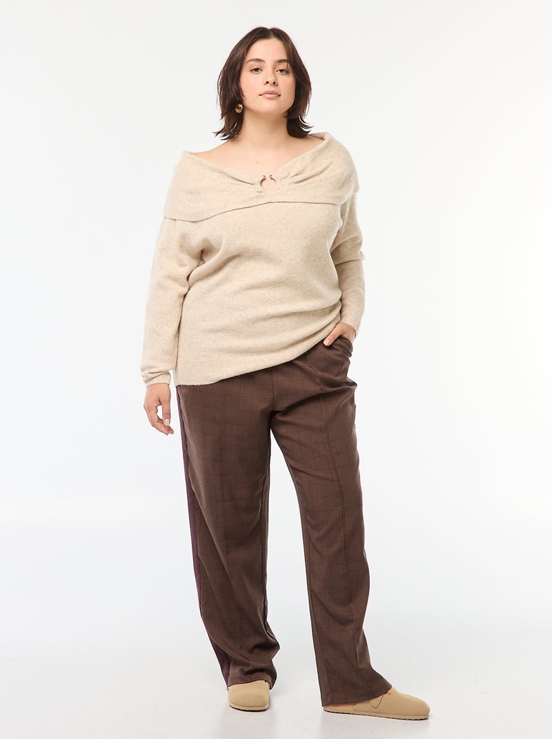 Pantalon droit à carreaux avec bande sur les côtés Marron - Kiabi