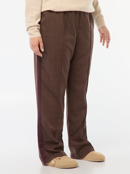 Pantalon droit à carreaux avec bande sur les côtés - Kiabi