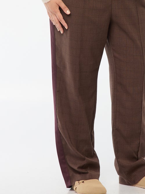 Pantalon droit à carreaux avec bande sur les côtés - Kiabi