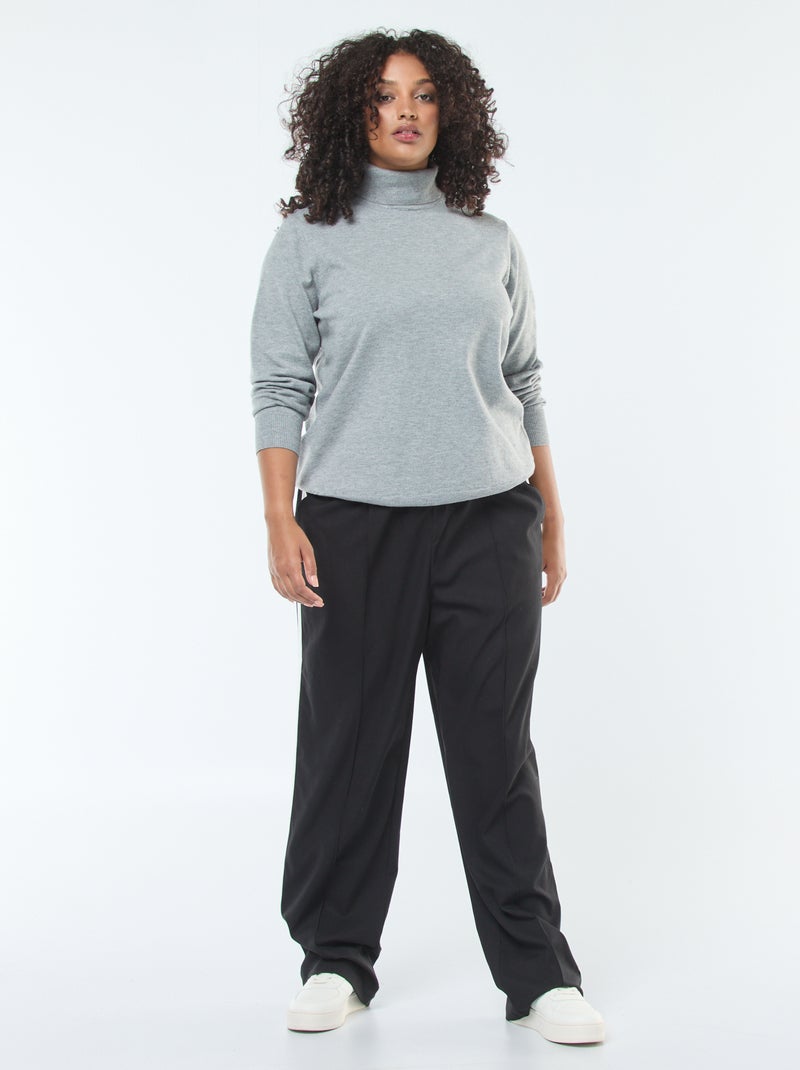 Pantalon droit à carreaux avec bande sur les côtés Noir - Kiabi