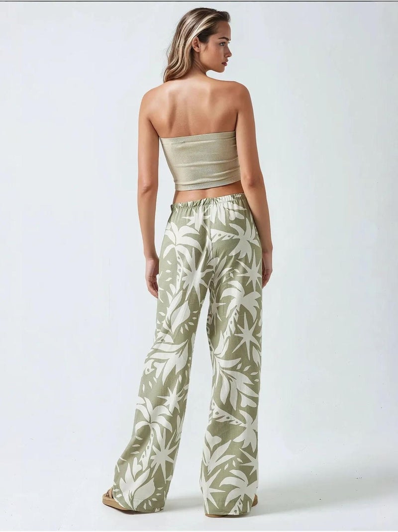 Pantalon droit à imprimé floral hiccup Vert - Kiabi