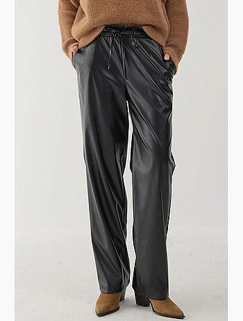 Pantalon droit à taille élastique en similicuir hiccup