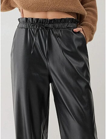 Pantalon droit à taille élastique en similicuir hiccup