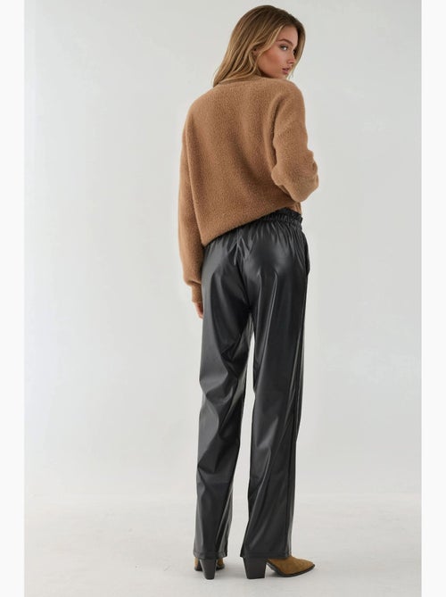 Pantalon droit à taille élastique en similicuir hiccup - Kiabi Pantalon droit à taille élastique en similicuir hiccup - Kiabi