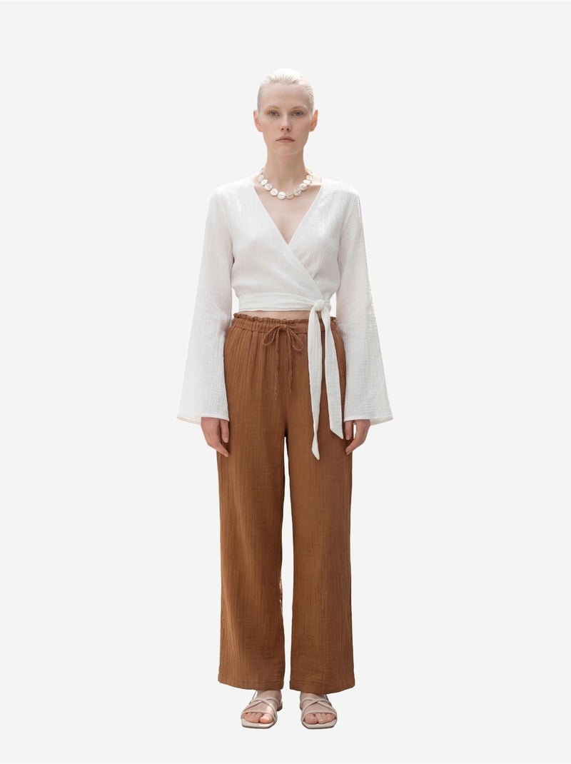Pantalon droit à taille élastique my fashion Marron clair - Kiabi