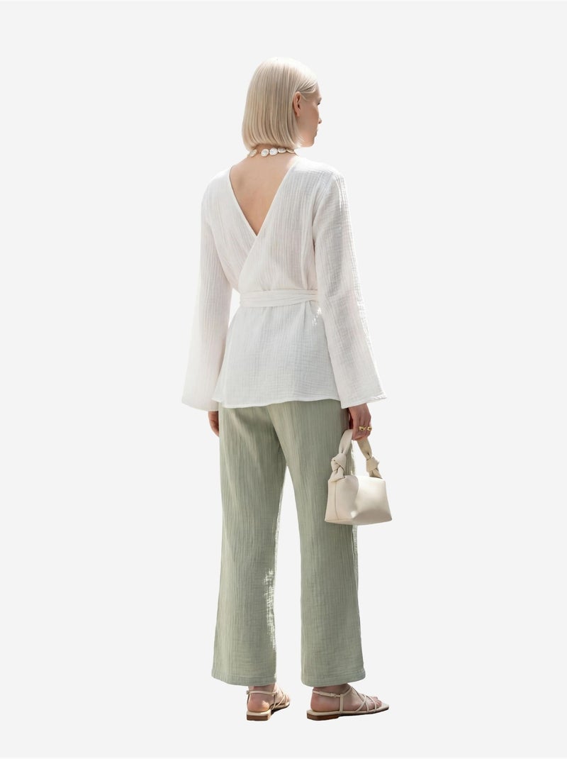 Pantalon droit à taille élastique my fashion Vert pastel - Kiabi