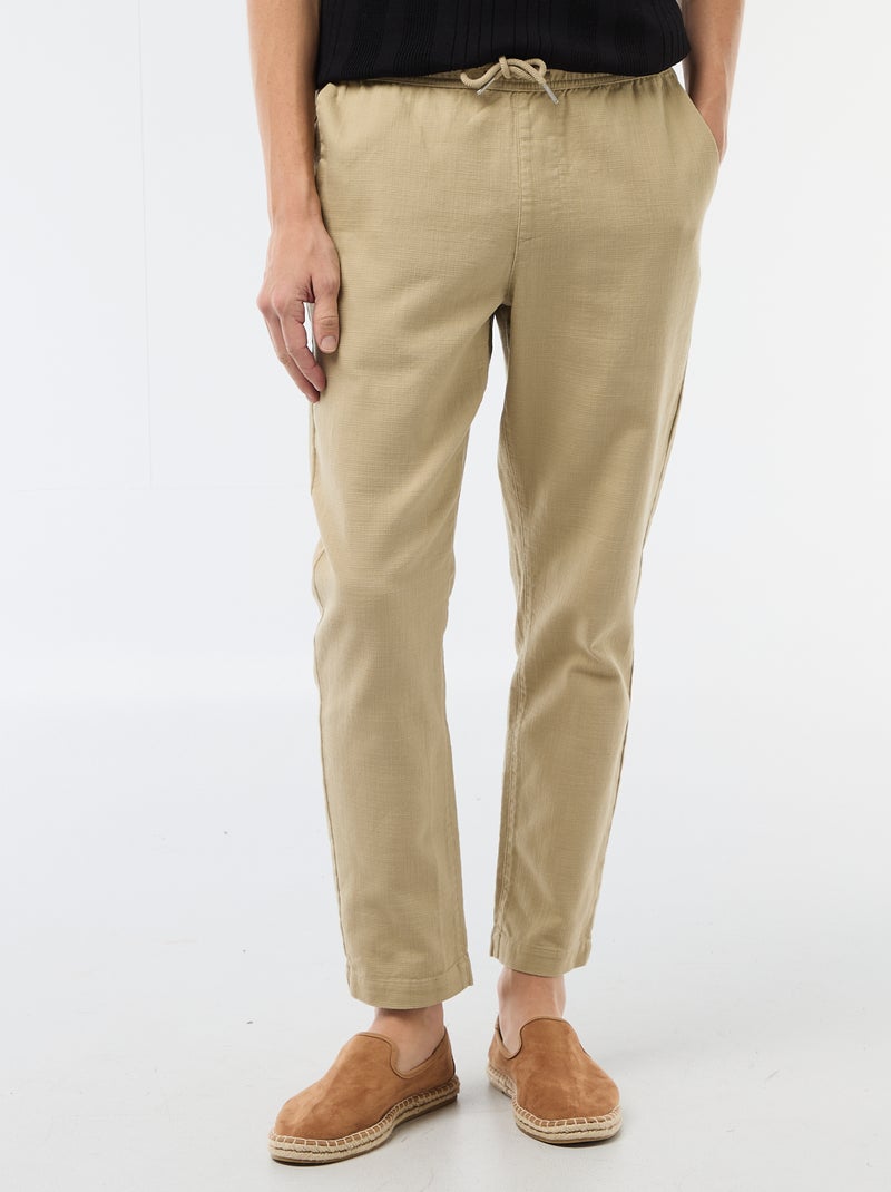 Pantalon droit à taille élastiquée Beige - Kiabi