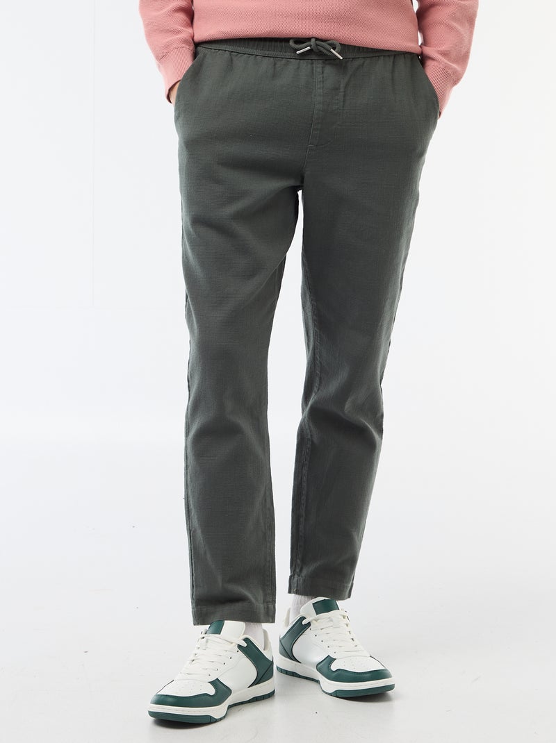 Pantalon droit à taille élastiquée Vert - Kiabi