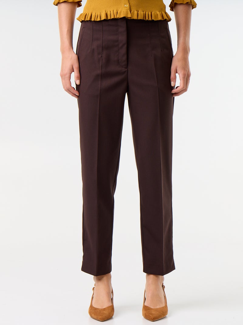 Pantalon droit à taille haute Marron - Kiabi