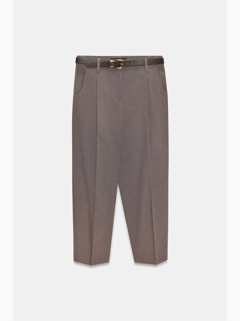 Pantalon droit avec ceinture dilvin Gris Noir - Kiabi