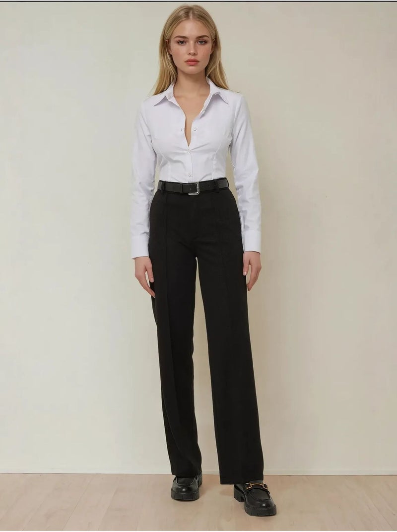 Pantalon droit avec coutures détaillées Noir - Kiabi