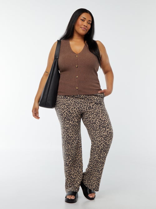 Pantalon droit avec taille élastiquée + liens - Kiabi