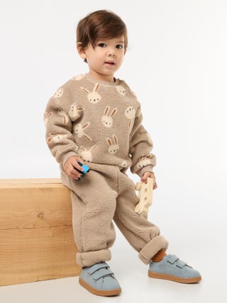 Pantalon droit effet moutonné uni