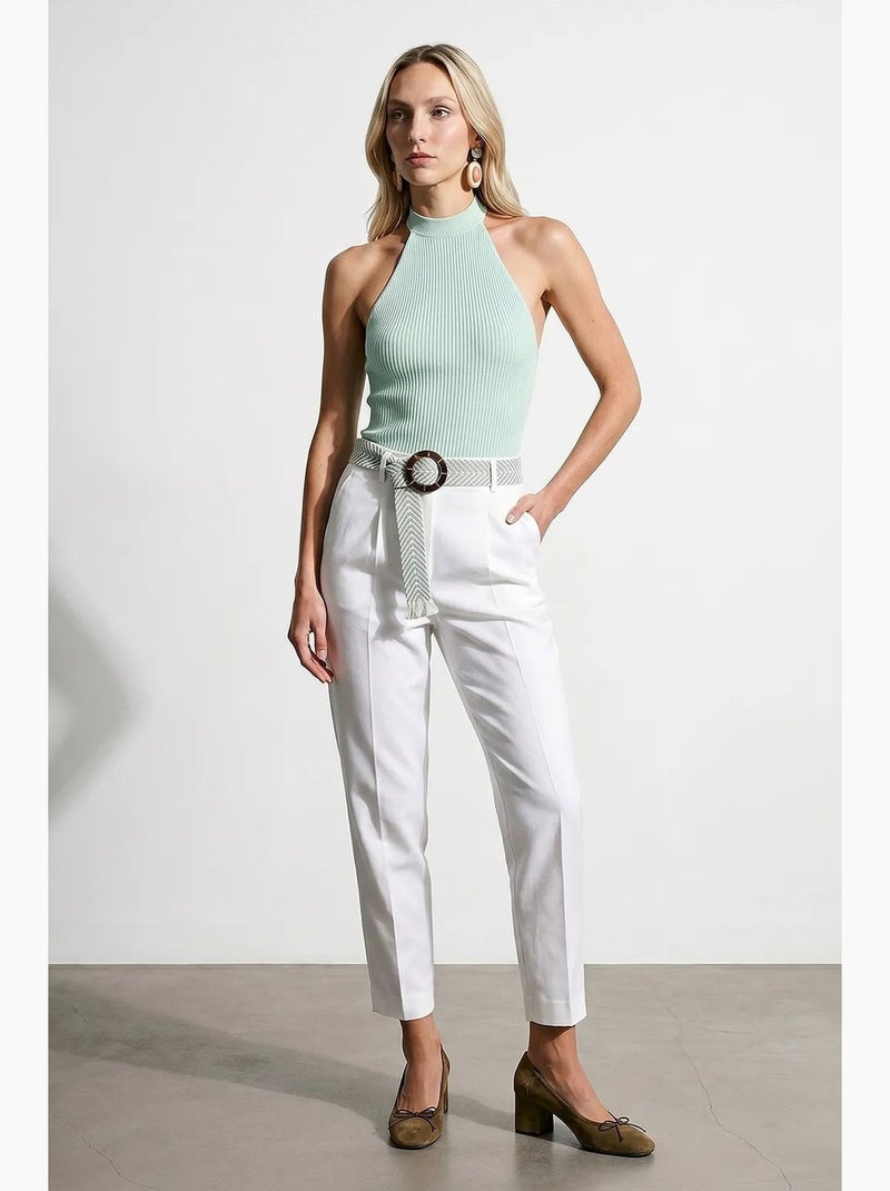 Pantalon droit en crêpe à plis dilvin Blanc - Kiabi