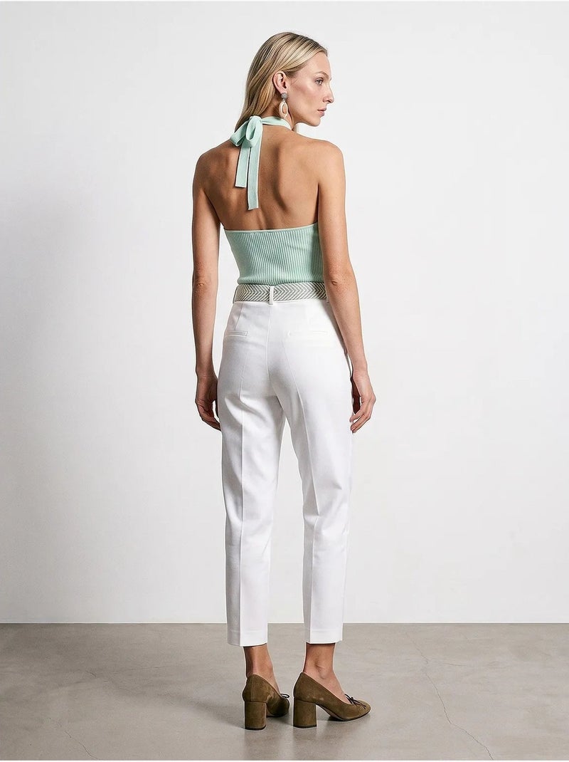 Pantalon droit en crêpe à plis dilvin Blanc - Kiabi