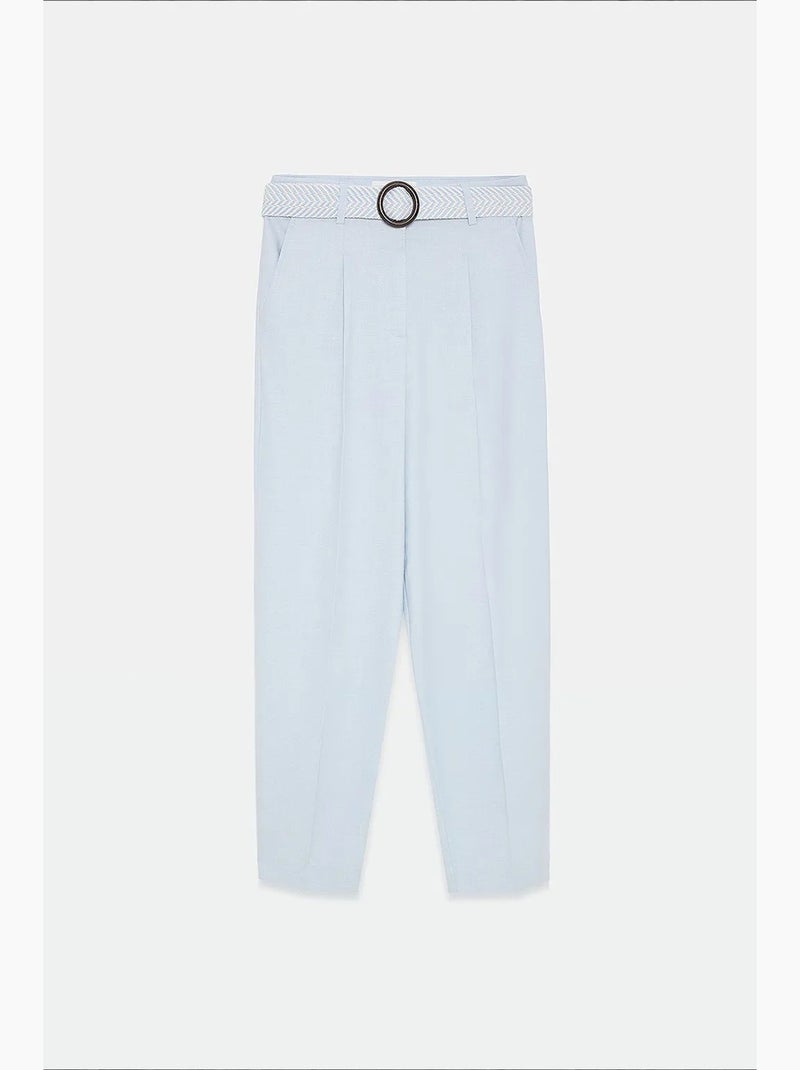 Pantalon droit en crêpe à plis dilvin Bleu pastel - Kiabi