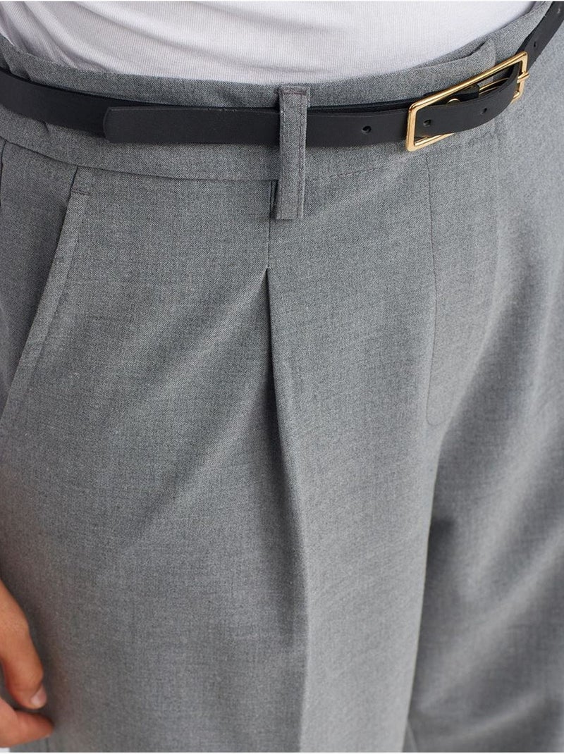 Pantalon droit en crêpe avec ceinture dilvin Gris - Kiabi