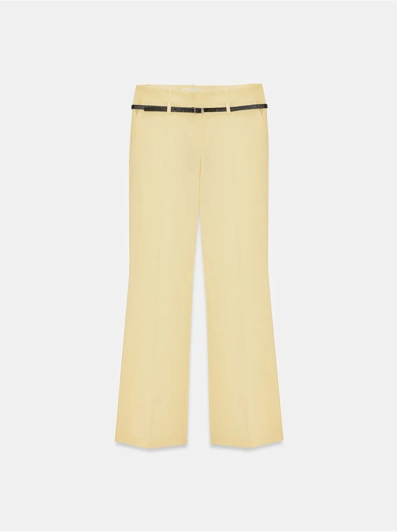 Pantalon droit en crêpe avec ceinture dilvin Jaune citron - Kiabi