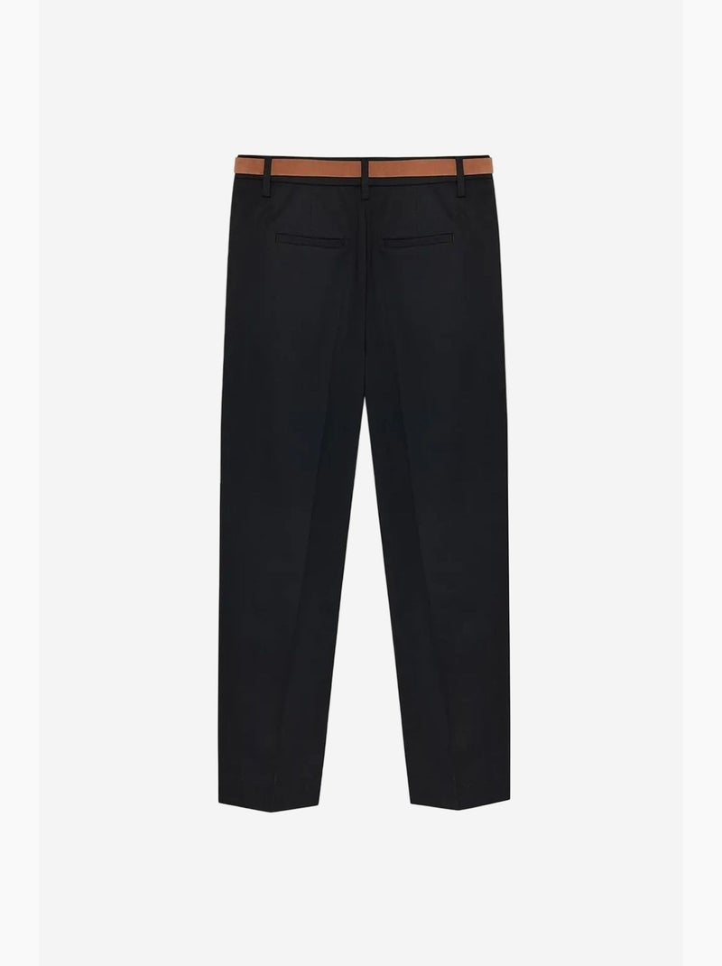 Pantalon droit en crêpe avec ceinture dilvin Noir - Kiabi