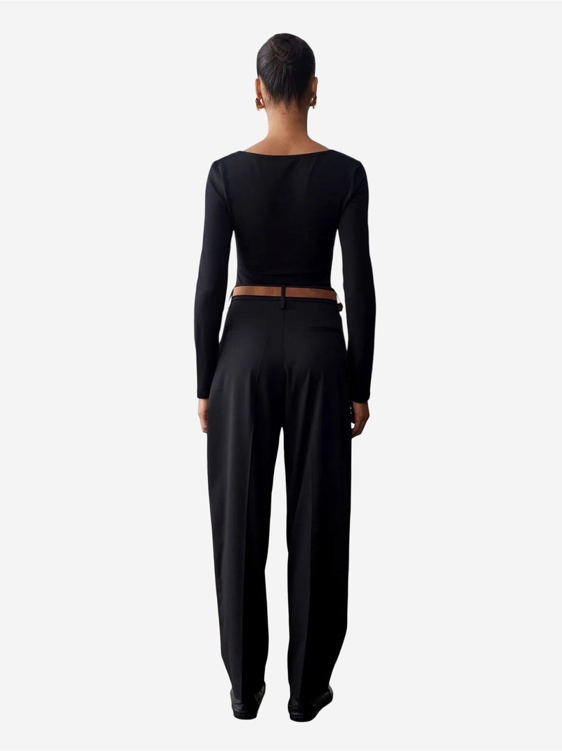 Pantalon droit en crêpe avec ceinture dilvin Noir - Kiabi