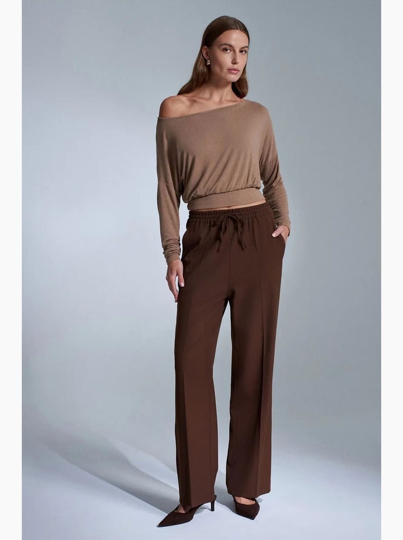 Pantalon droit en crêpe femme dilvin Marron - Kiabi