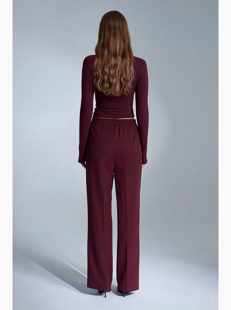 Pantalon droit en crêpe femme dilvin Rouge bordeaux - Kiabi