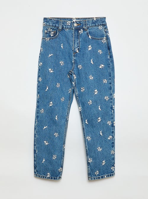Pantalon droit en denim avec motif - Kiabi