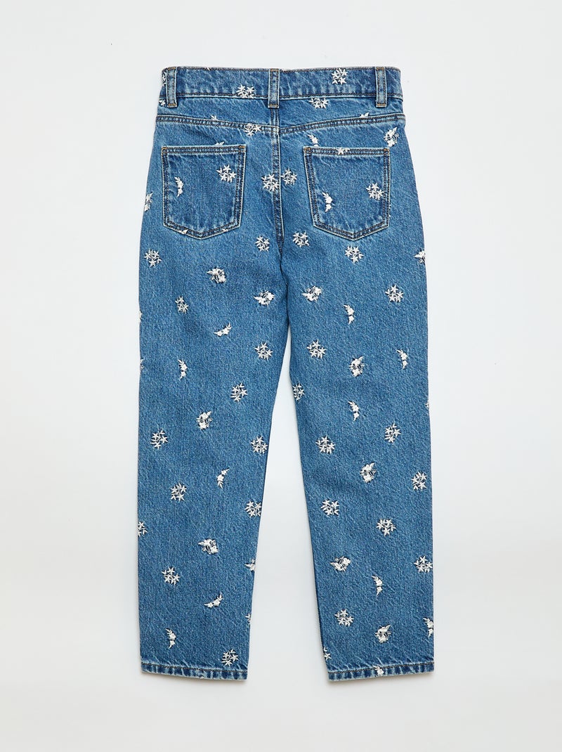 Pantalon droit en denim avec motif Bleu - Kiabi