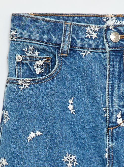 Pantalon droit en denim avec motif - Kiabi