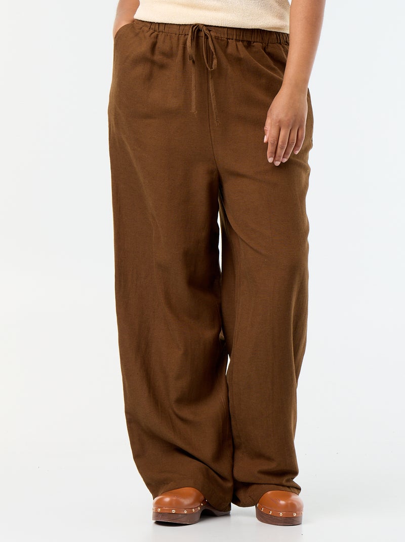 Pantalon droit en lin mélangé Marron - Kiabi