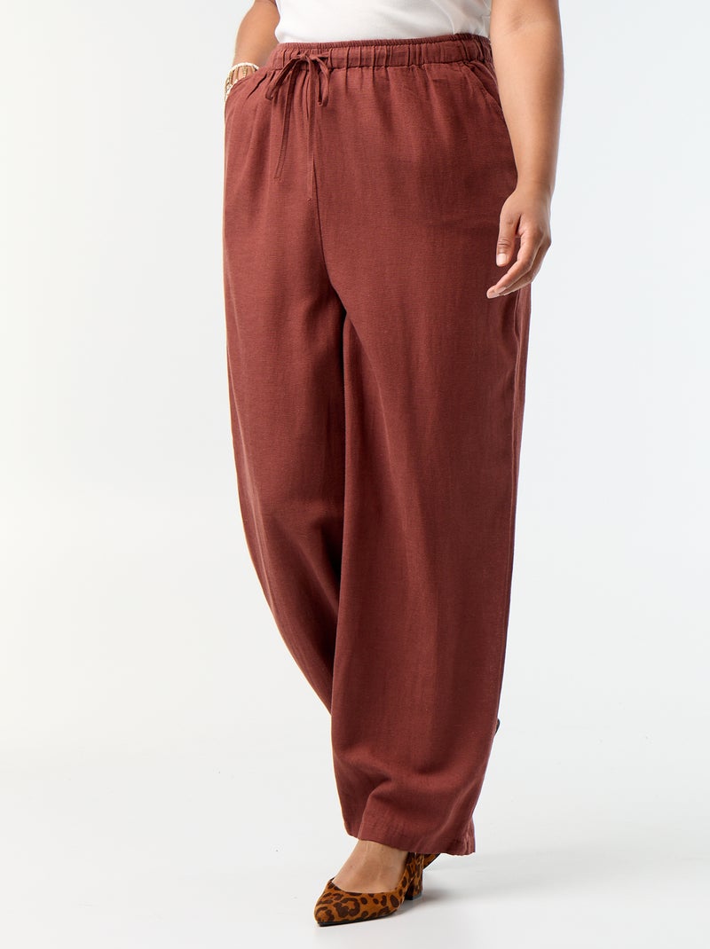 Pantalon droit en lin mélangé Marron - Kiabi