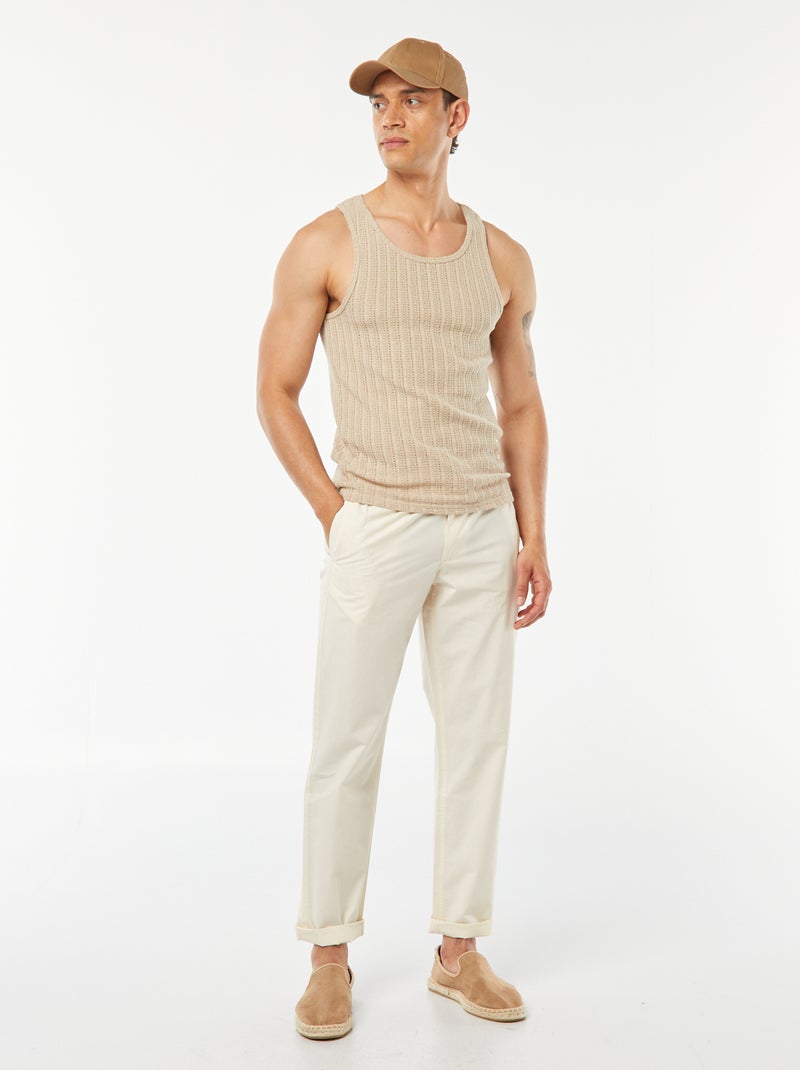 Pantalon droit en popeline craquante Blanc cassé - Kiabi