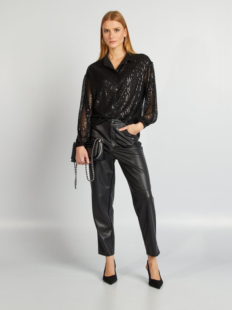 Pantalon droit en simili noir - Kiabi