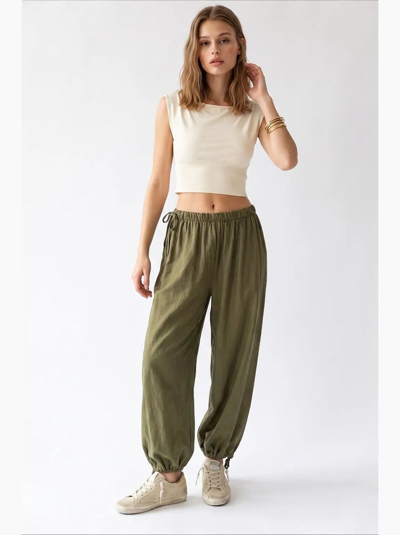 Pantalon droit en tencel mixray Kaki - Kiabi